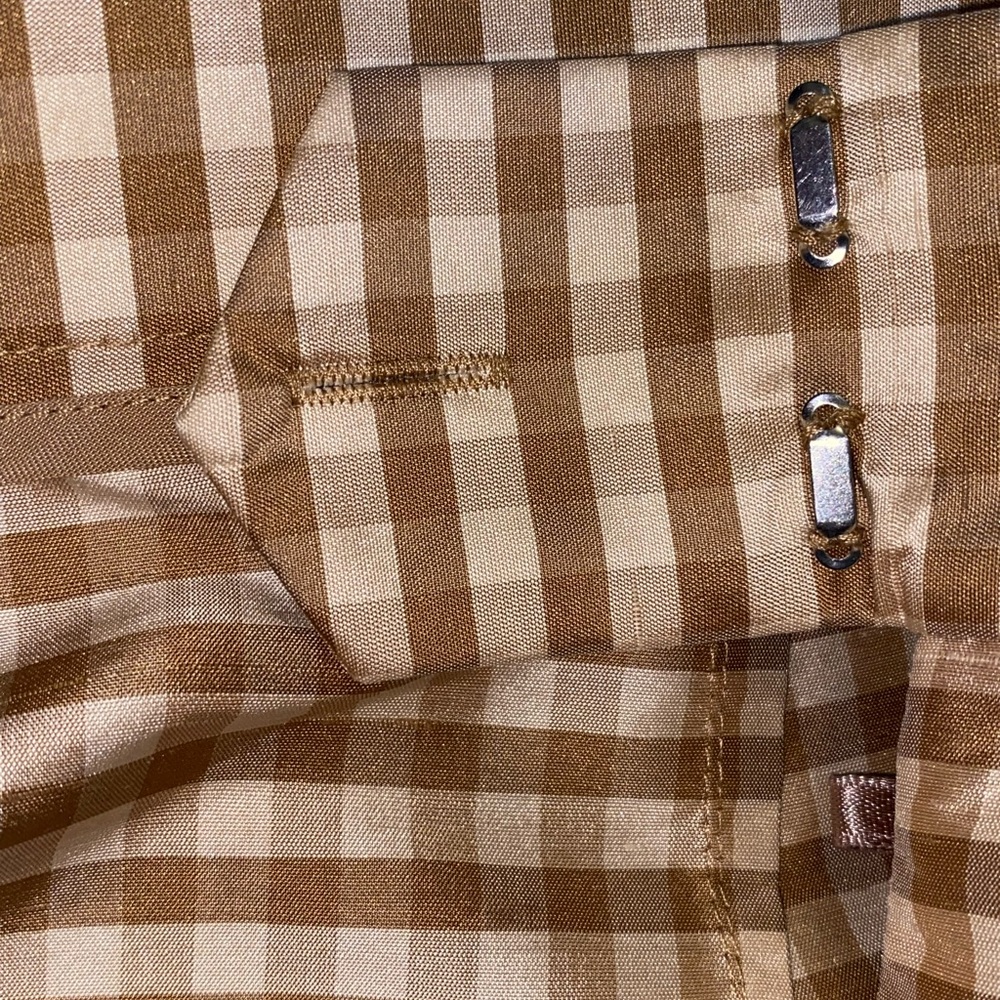 100% Silk Liz Claiborne Tan & White Gingham Cropped Pants - Picture 10 of 12